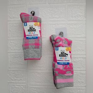 Bundle of two packs 4pc Kodiak Girl's Thermal Socks, Sz 4-10